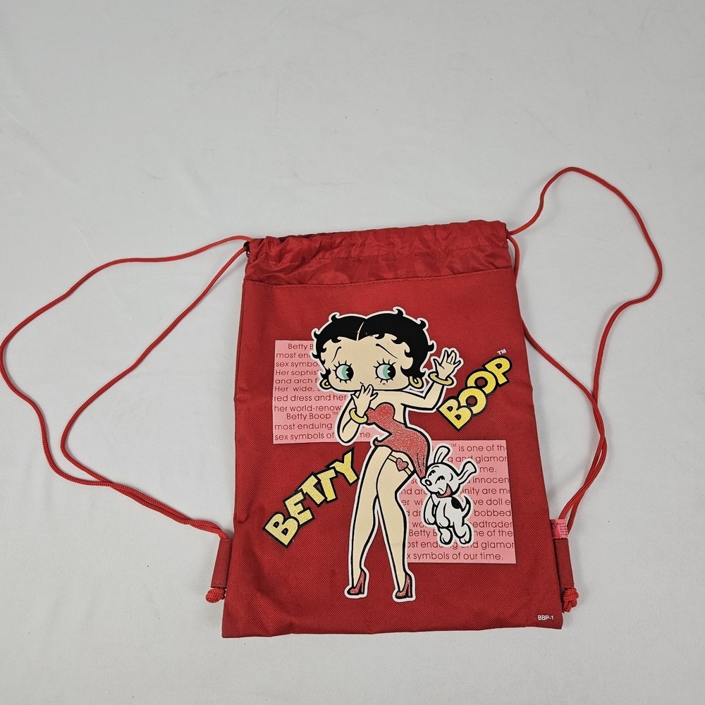 Betty Boop Drawstring Backpack Bag Sack Pudgy Red w/ Graphic Vintage EUC